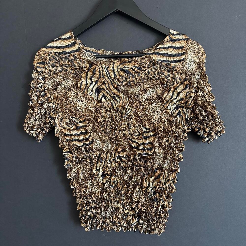 VTG Y2K Animal Print Popcorn Shirt Leopard Zebra Maximalist Top - One Size